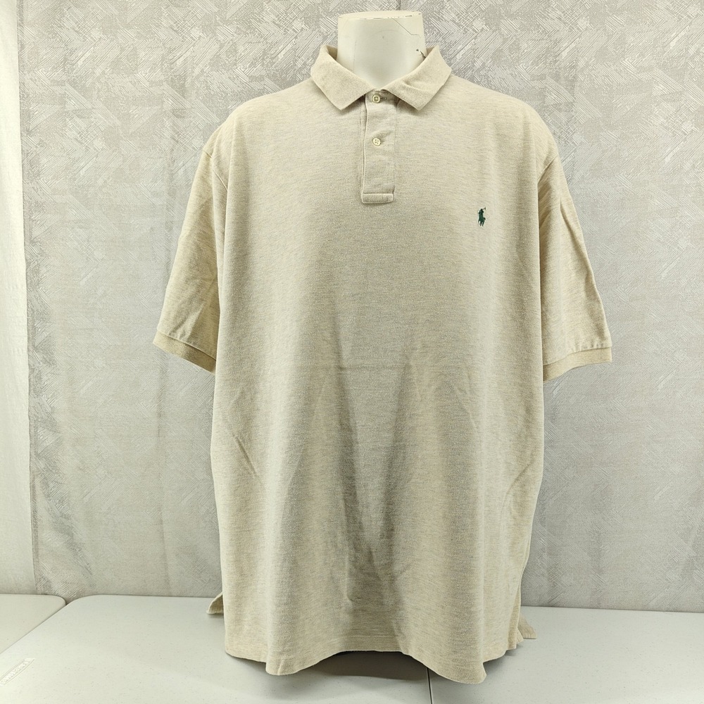 Polo Ralph Lauren Shirt Mens 4XLT Oatmeal Heather Solid Cotton Pique 4XL Tall